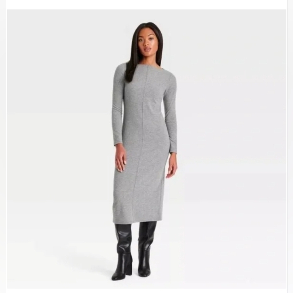 A New Day Women's Long Sleeve Knit Midi Shift Dress